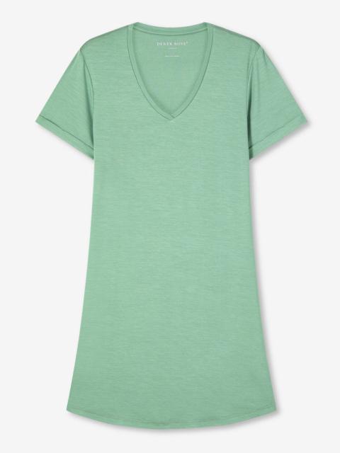 Derek Rose Women's V-Neck Sleep T-Shirt Lara Micro Modal Stretch Sage Green