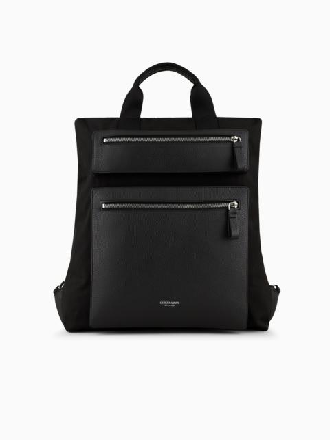 GIORGIO ARMANI ASV CONVERTIBLE SHOPPER BAG IN NYLON AND PEBBLED LEATHER