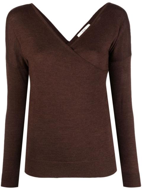 CO crossover-neck fine-knit jumper