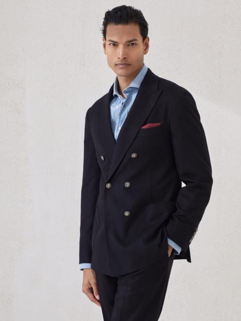 Wool and cashmere flannel one-and-a-half breasted deconstructed blazer with patch pockets and metal 