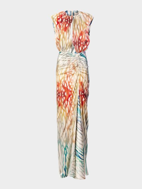 SILVIA TCHERASSI Samaira Coral Symphony Ruched Sleeveless Maxi Dress