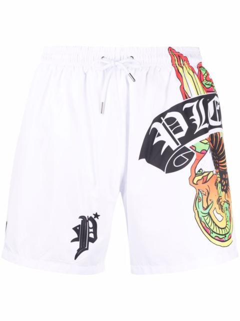 PHILIPP PLEIN logo-print swim shorts