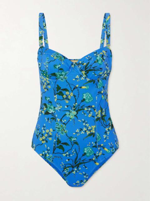 Erdem Floral-print paneled underwired swimsuit
