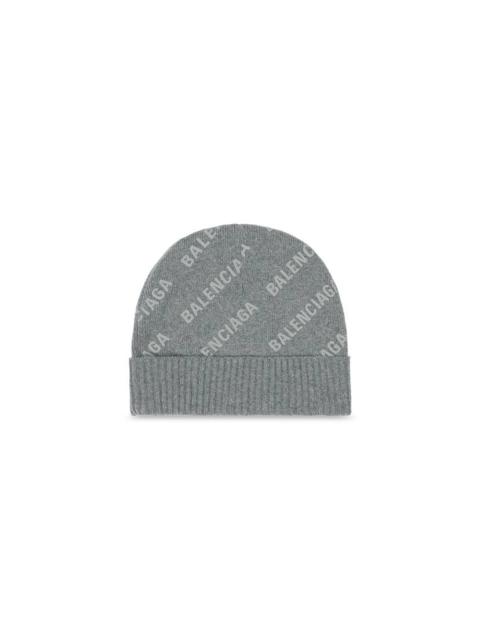 BALENCIAGA Allover Logo Beanie in Grey