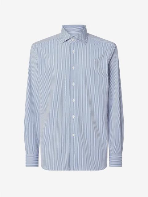 CORNELIANI White bi-elastic fabric shirt with thin blue stripes