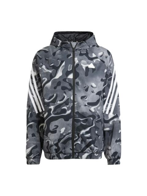 adidas adidas Future Icons Allover Print Full-Zip Hoodie Jackets 'Black White' IJ8843