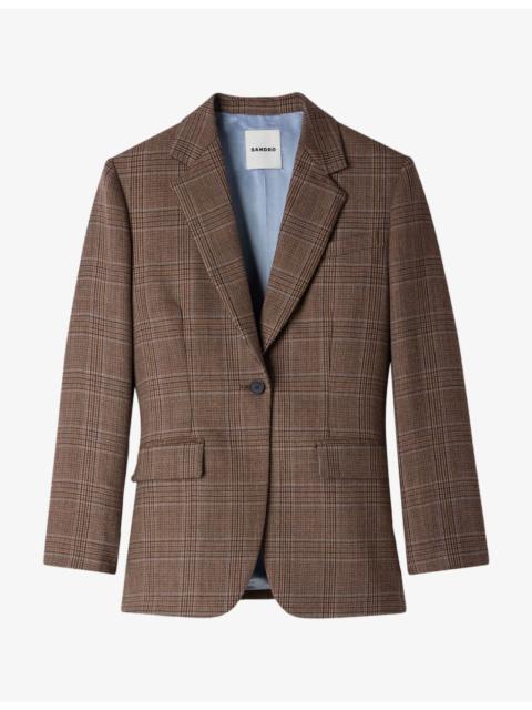 Sandro Check-Pattern Single-Breasted Wool Jacket