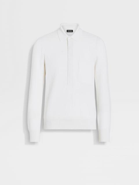 WHITE MÉLANGE COTTON AND SILK POLO SHIRT