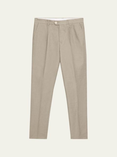Brunello Cucinelli Men's Cotton and Linen Leisure-Fit Pleated Trousers