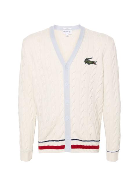 LACOSTE logo-patch cable-knit cardigan