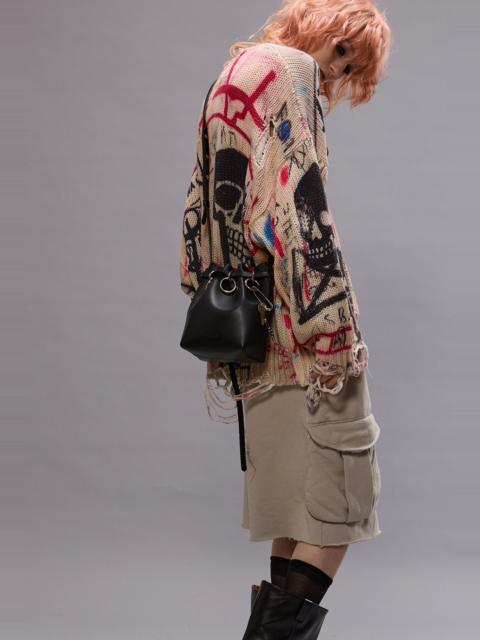 PRINTED OVERSIZED SWEATER - SKULL GRAFFITI PRINT