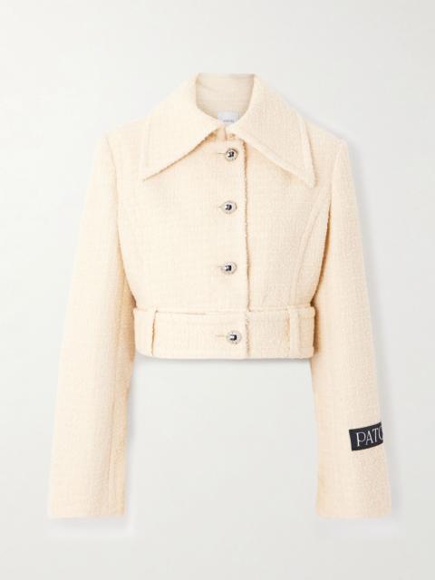 PATOU Belted appliquéd wool-blend tweed jacket Cream