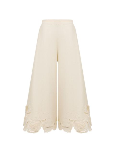 LEO LIN Theodora foral-appliqué palazzo pants