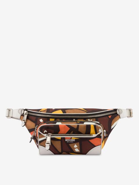 Moschino WOOD PRINT CANVAS BELT BAG