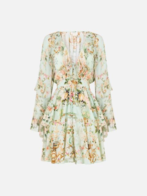 CAMILLA SHORT WAISTBAND DRESS WITH RUFFLE SLEEVE WILDFLOWER WUNDERLAND