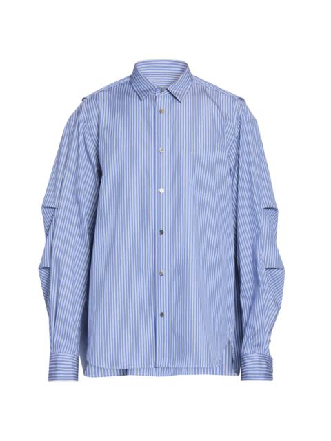 sacai Men's Striped Poplin Button-Front Shirt - Blue Stripe