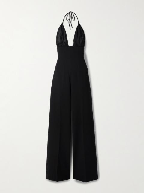 MÔNOT Tulle-trimmed Crepe Halterneck Jumpsuit