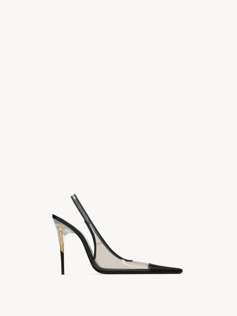 SAINT LAURENT ROMY SLINGBACK PUMPS IN TPU, SATIN, AND PATENT LEATHER