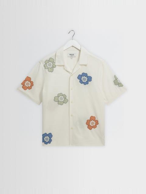 Wax London Didcot - Ecru And Multicolour Floral Applique Short-Sleeve Shirt