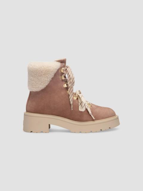 Stuart Weitzman Women's Ren Shearling-Trim Suede Ankle Boots - Fawn Natural