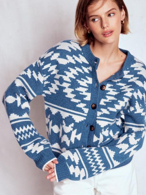 BODEN Abi Jacquard Cardigan-Denim Blue Aztec