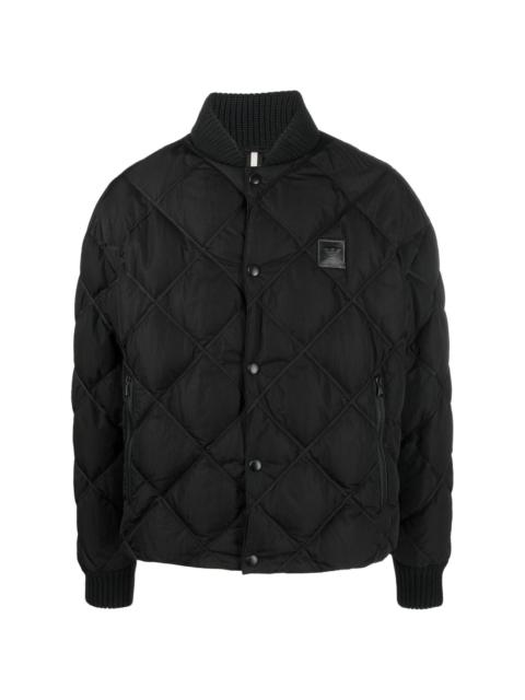 logo-patch diamond-quilted bomber jacket