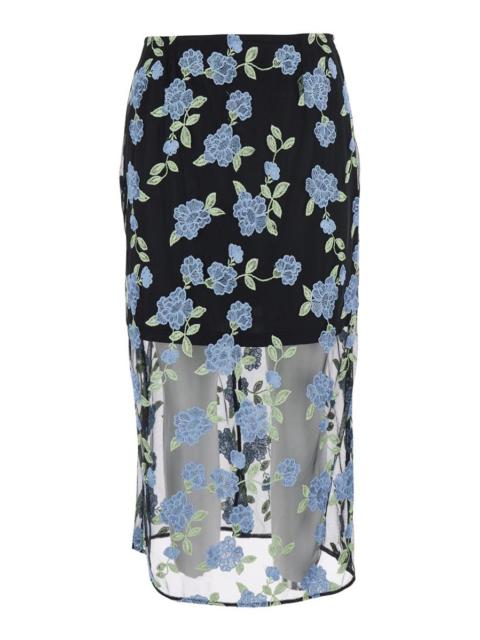 Rotate Birger Christensen Black Pencil Skirt With Mesh Panels And All-Over Floral Motif In Tech Fabr