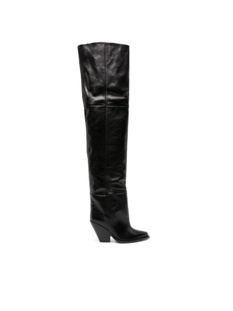 88mm pointed-toe leather knee boots