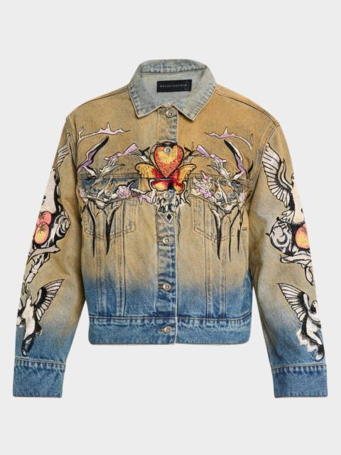 WHO DECIDES WAR Men's Dove Embroidered Denim Trucker Jacket
