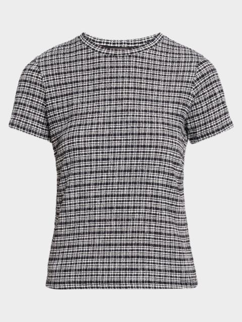 Vince Plaid Knit Short-Sleeve Crewneck Tee