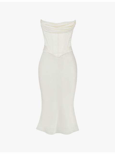 House of CB Sienna strapless corseted stretch-satin midi dress