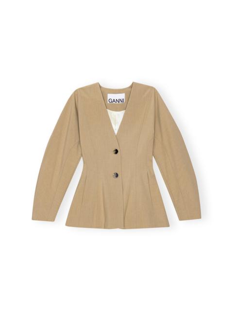 GANNI BEIGE FITTED DRAPEY MELANGE BLAZER