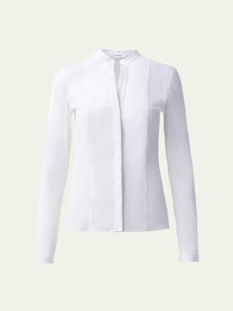 AKRIS Long-Sleeve Cotton Jersey-Back Blouse