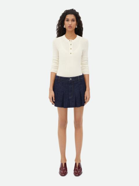 Bottega Veneta Pleated Denim Mini Skirt