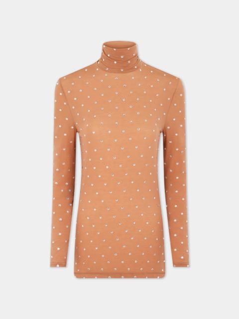rabanne CRYSTALS-EMBELLISHED CARAMEL TURTLENECK TOP