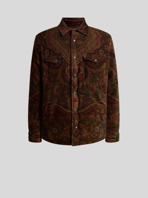 Etro PADDED COTTON CORDUROY SHACKET WITH PLACED FLORAL MEDALLION PRINT