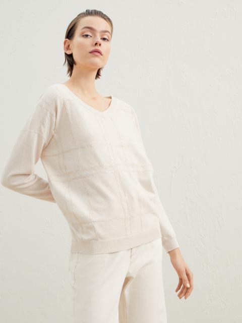 Brunello Cucinelli Dazzling brushstroke embroidery sweater in virgin wool, cashmere and silk