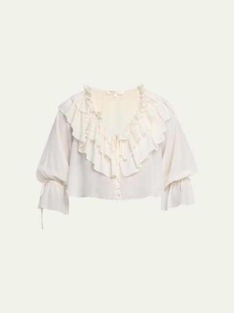 LoveShackFancy Warlow Silk Ruffle Blouse