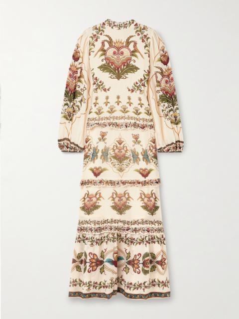 FARM RIO Majestic Hearts Tiered Floral-print Georgette Maxi Dress