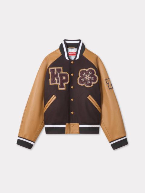 'Boke Flower' genderless Varsity jacket in wool and leather