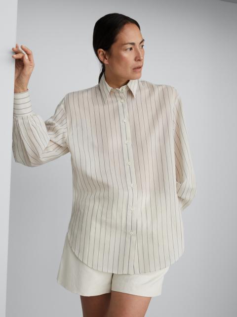 Brunello Cucinelli Cotton and silk sparkling stripe poplin shirt with monili