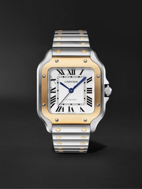 Santos de Cartier Automatic 35.1mm Interchangeable 18-Karat Gold, Stainless Steel and Leather Watch,