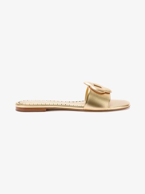 Larroudé Flora Flat Mule In Gold Metallic Leather