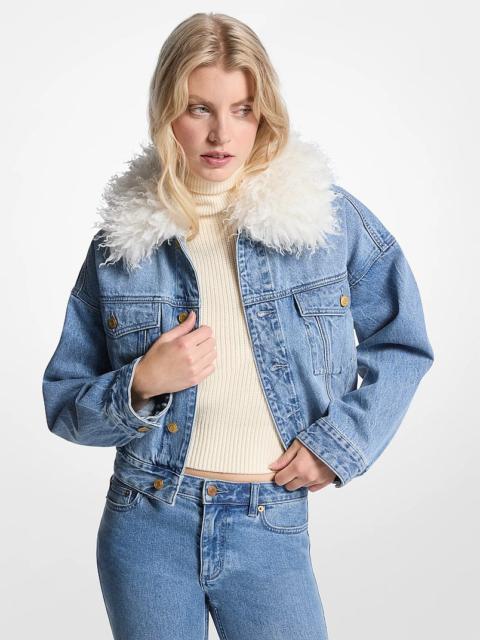 MICHAEL KORS Faux Fur Collar Denim Jacket