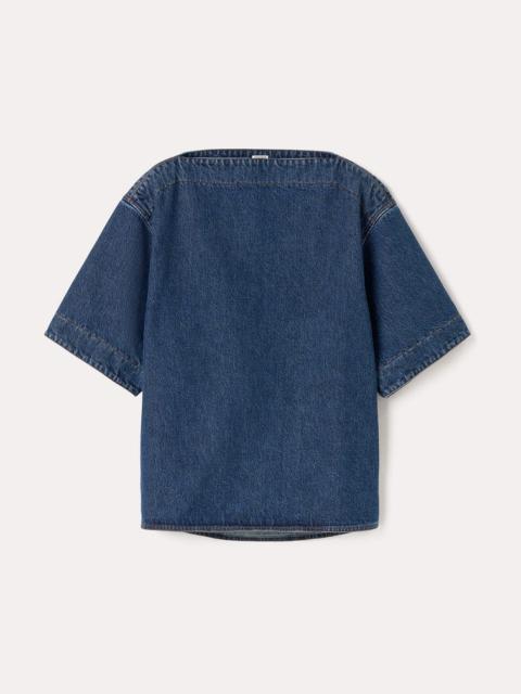 TOTEME Dart-neck denim top dark blue