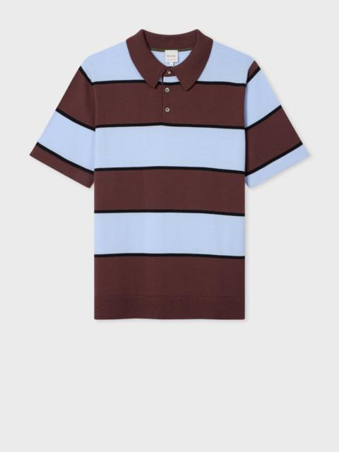 Paul Smith Blue and Brown Merino Wool Stripe Polo
