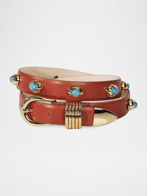 DÉHANCHE Hollyhock Stone Tiger's Eye & 24K Gold-Plated Leather Belt