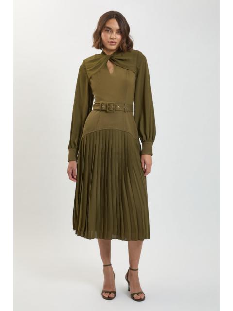 KAREN MILLEN Petite Ponte And Georgette Mix Balloon Sleeve Cut Out Detail Pleated Maxi Dress