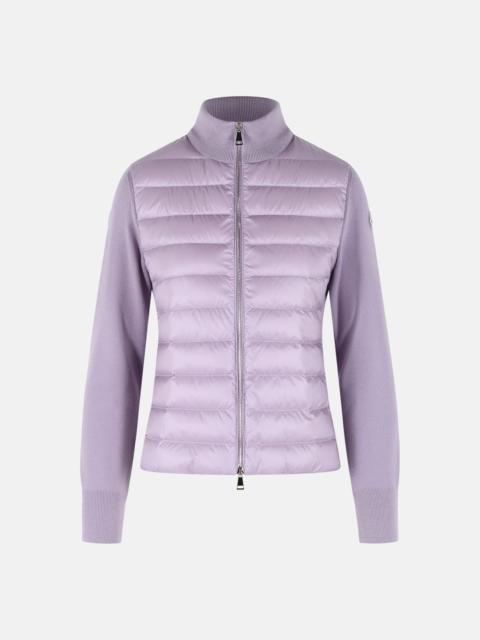 Moncler PADDED VIRGIN WOOL CARDIGAN WITH LILAC ZIP