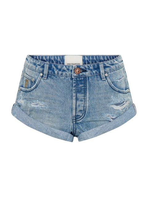 ONE TEASPOON Bandits Low Waist Messed Up Denim Shorts - Salty Dog Blue